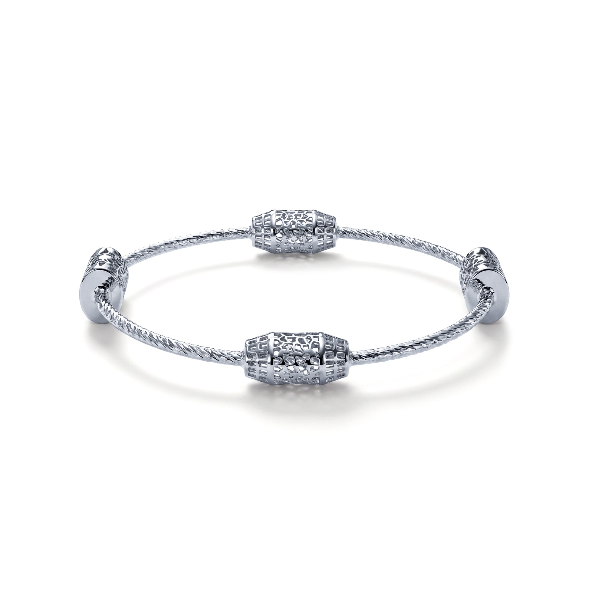 Silver Textured Bead Bangle
