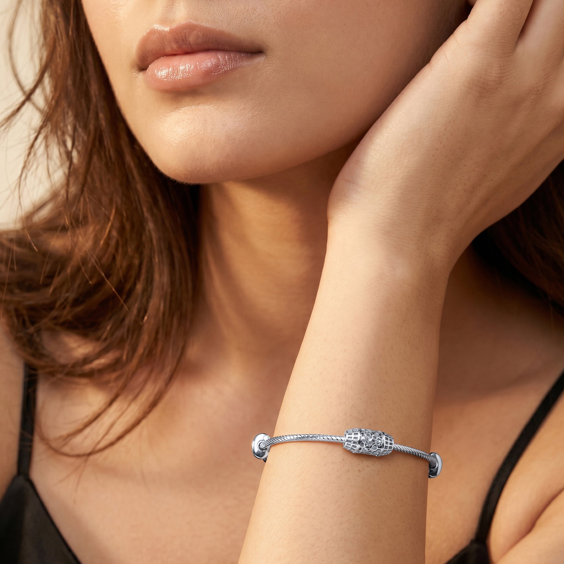 Silver Textured Bead Bangle