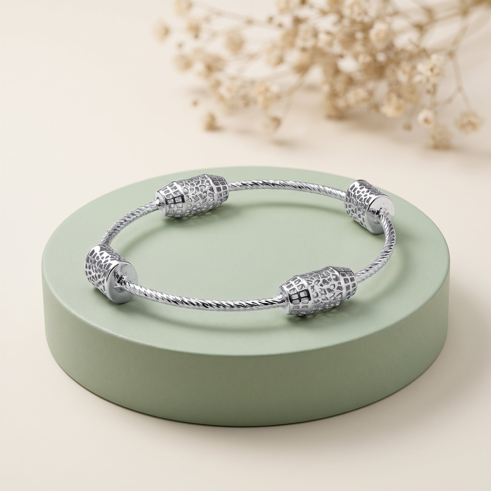 Silver Textured Bead Bangle