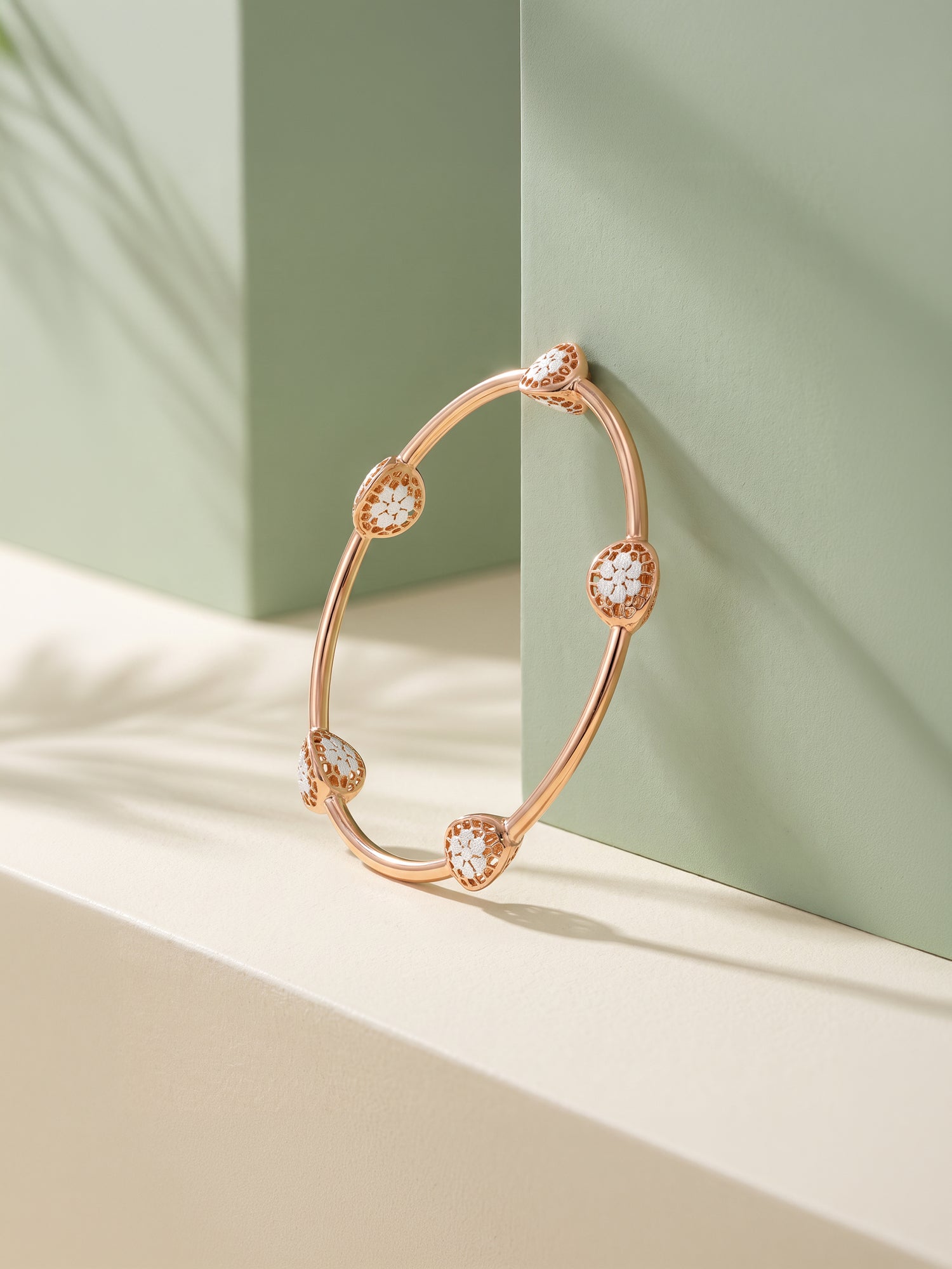 Dual Tone Bloom Accent Silver Bangle