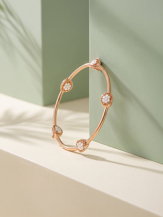 Dual Tone Bloom Accent Silver Bangle