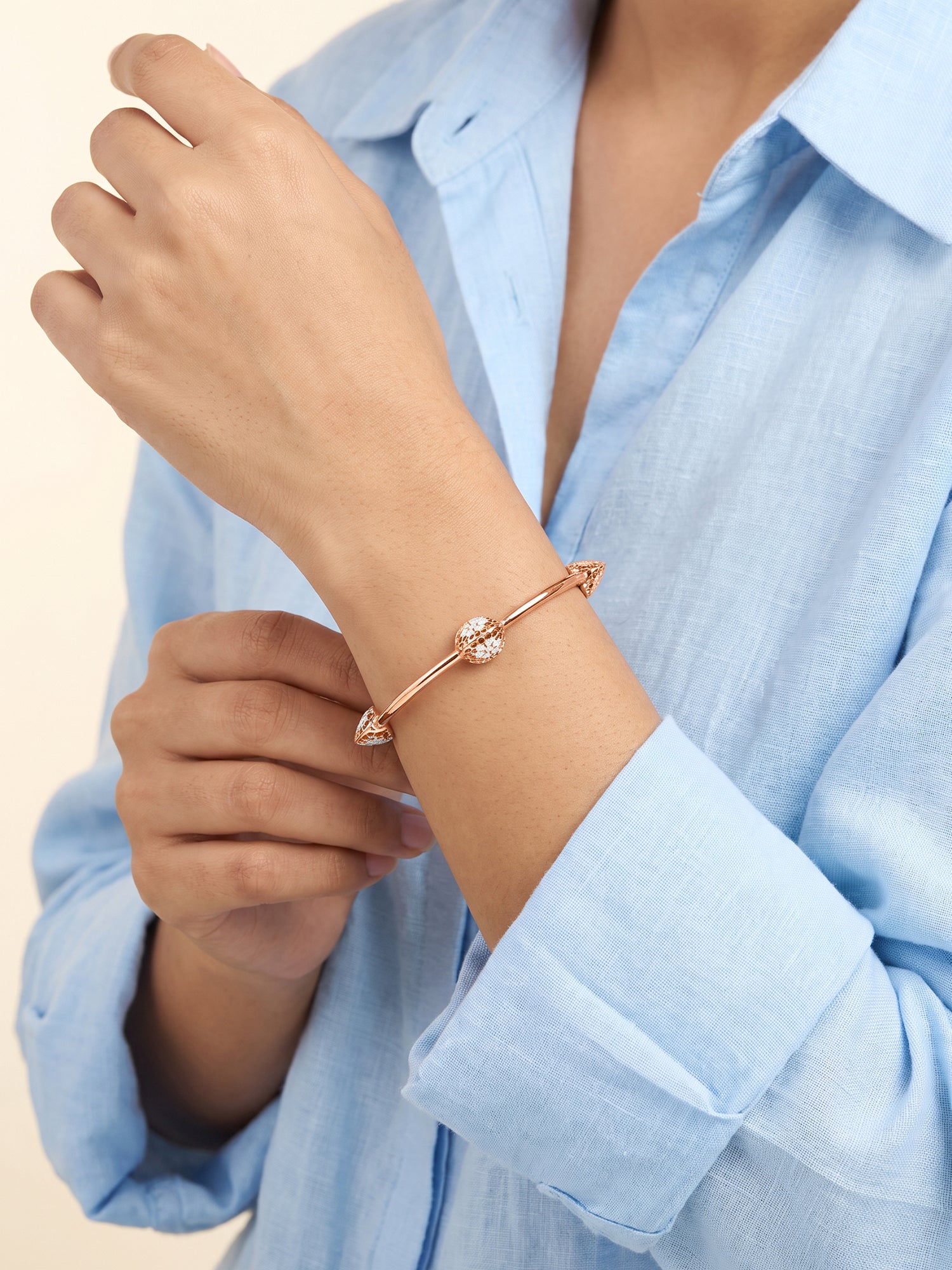 Dual Tone Bloom Accent Silver Bangle