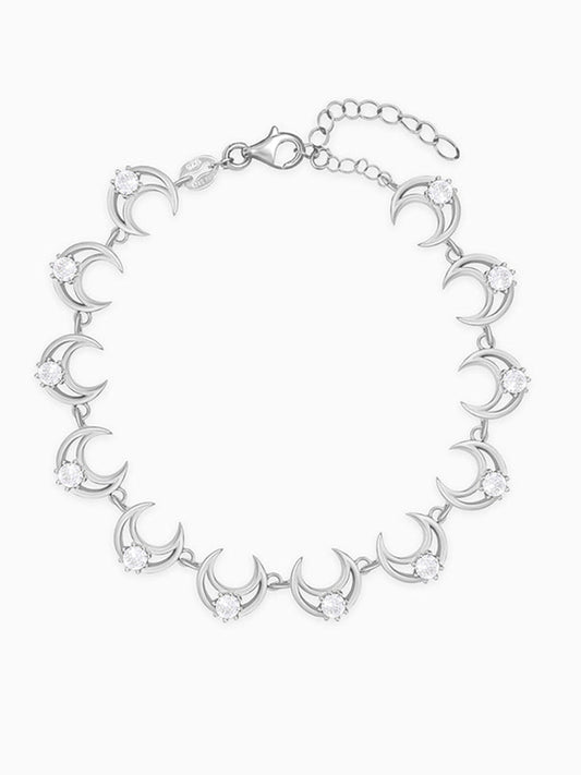 Silver Zircon Crescent Moonlit Bracelet
