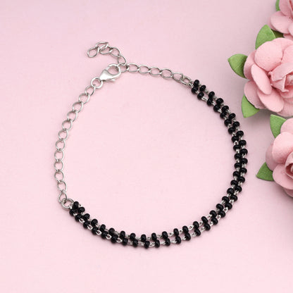 Silver Black Beads Bracelet
