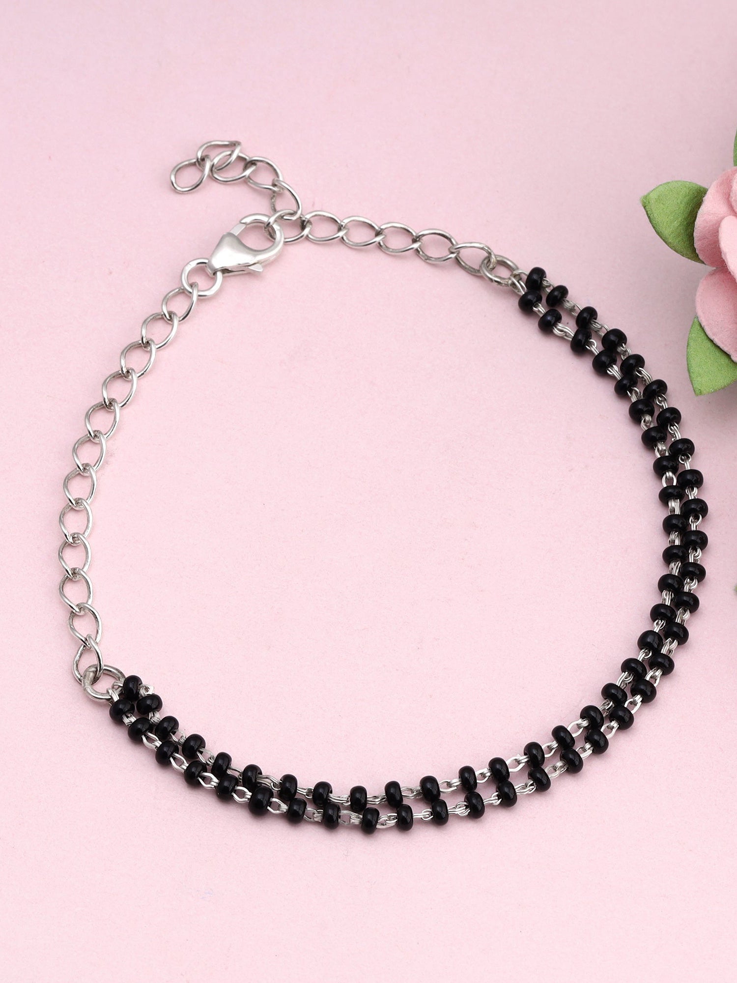 Silver Black Beads Bracelet