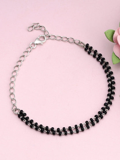 Silver Black Beads Bracelet