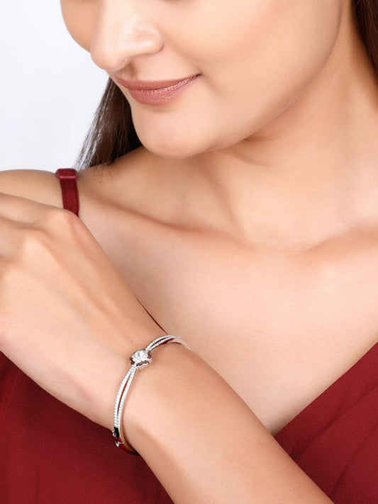 Silver Zircon Flower Bracelet