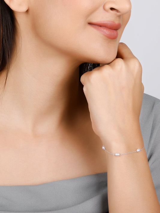 Silver Iridescent Pearl Bracelet