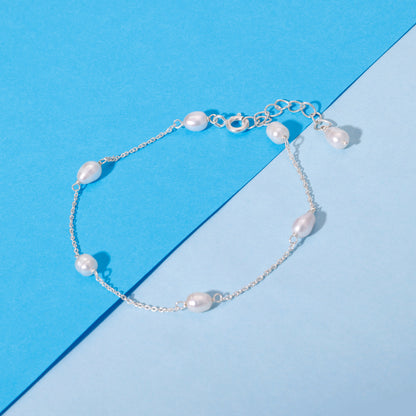 Silver Iridescent Pearl Bracelet