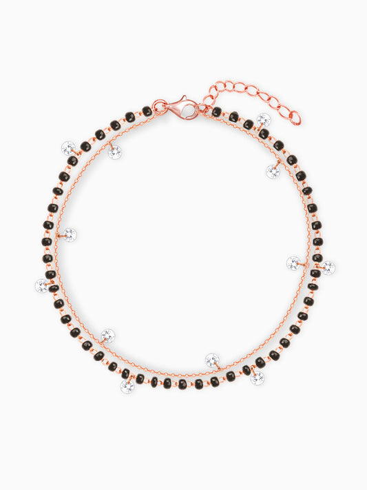 Rose Gold Dazzling Zircons Layered Mangalsutra Bracelet