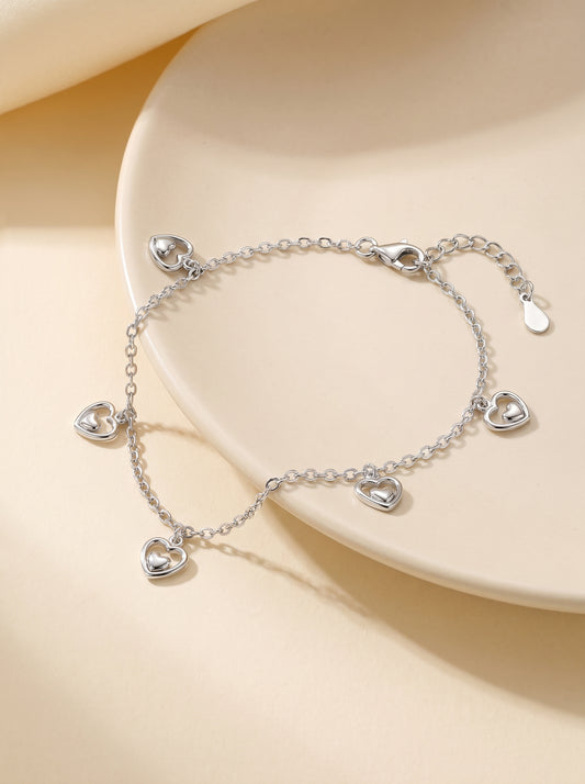 Silver Small Heart Charm Bracelet