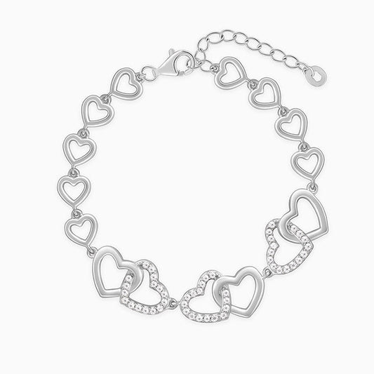 Silver Interlocked Heart Duo Bracelet