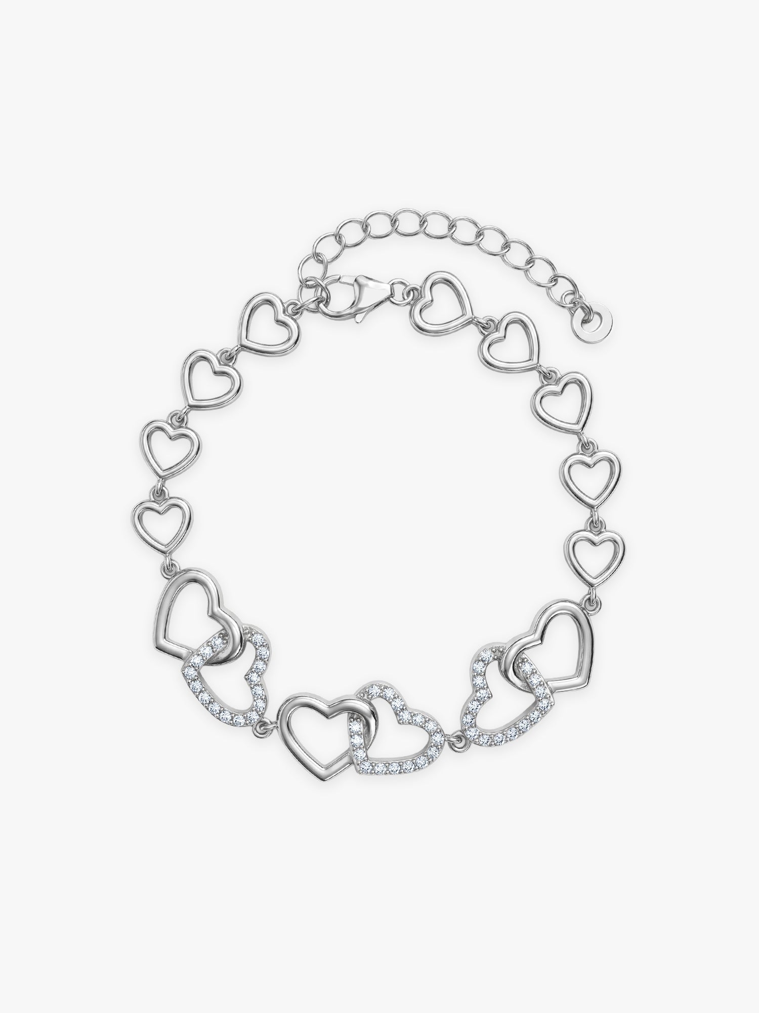 Silver Interlocked Heart Duo Bracelet