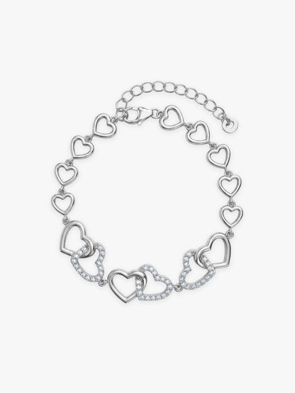 Silver Interlocked Heart Duo Bracelet