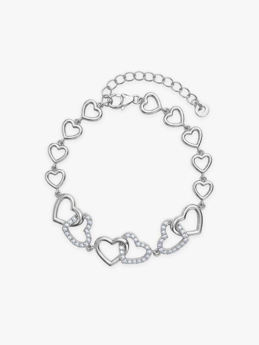 Silver Interlocked Heart Duo Bracelet