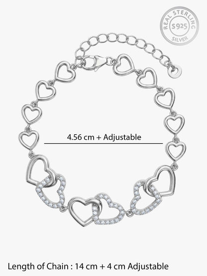 Silver Interlocked Heart Duo Bracelet