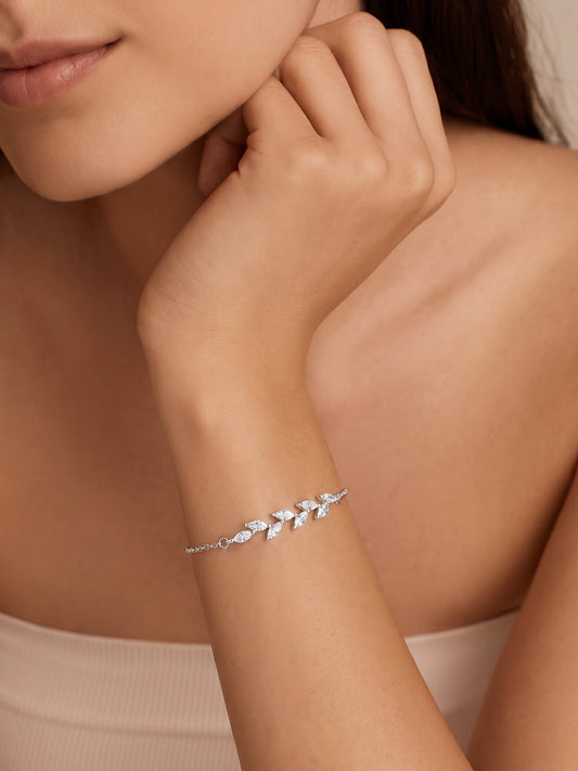 Silver Zircon Ferns Bracelet
