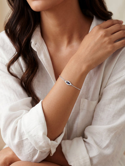 Silver Evil Eye Blue Bracelet