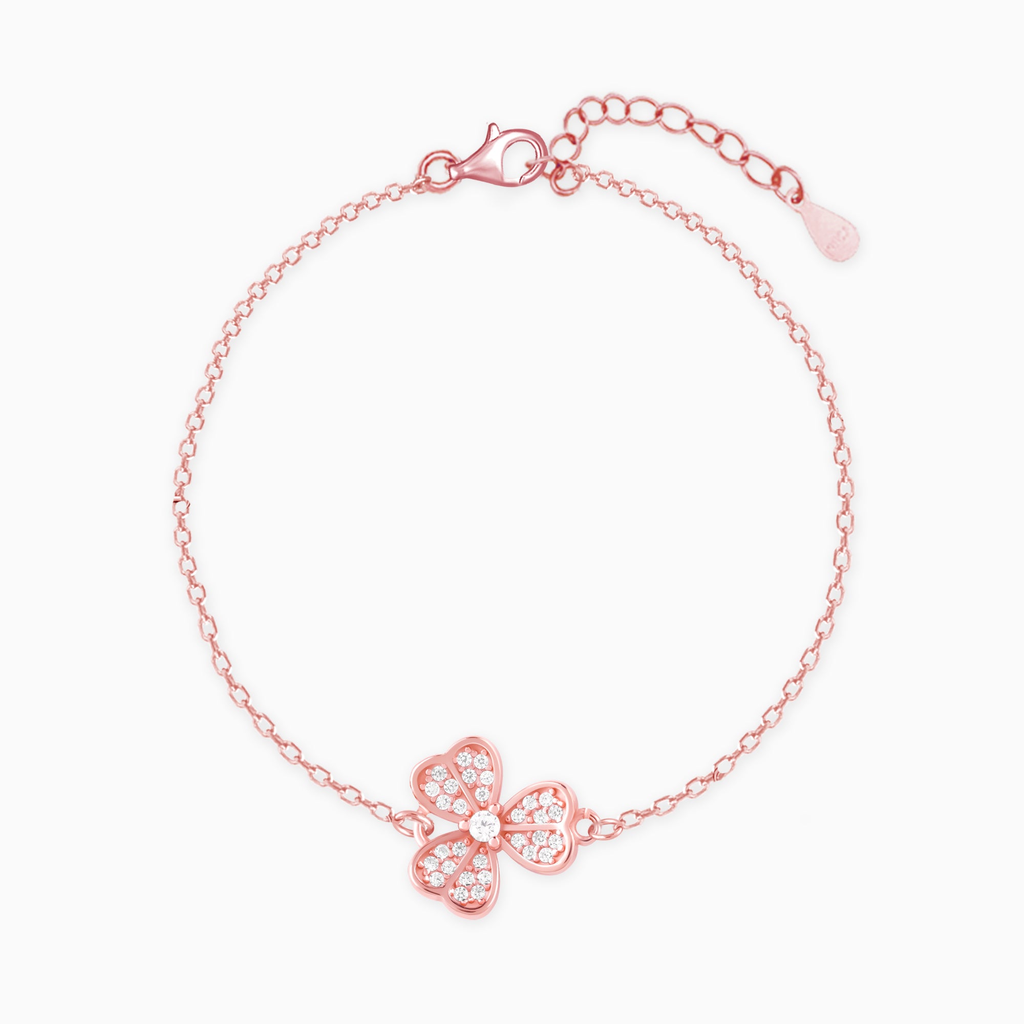 Rose Gold Zircon-Studded Shamrock Bracelet - Image 1