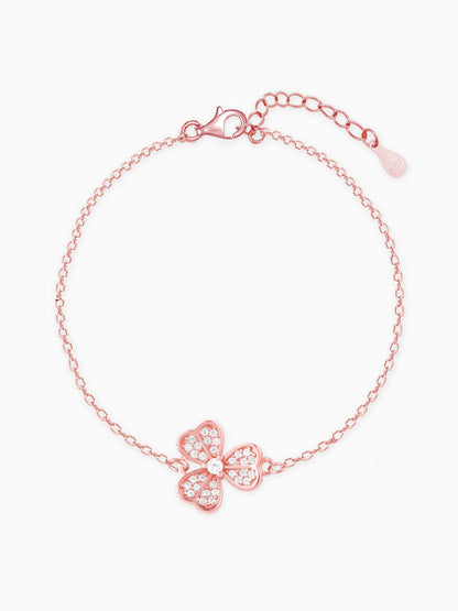 Rose Gold Zircon-Studded Shamrock Bracelet