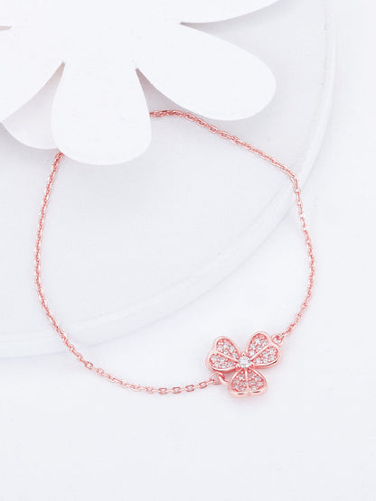 Rose Gold Zircon-Studded Shamrock Bracelet