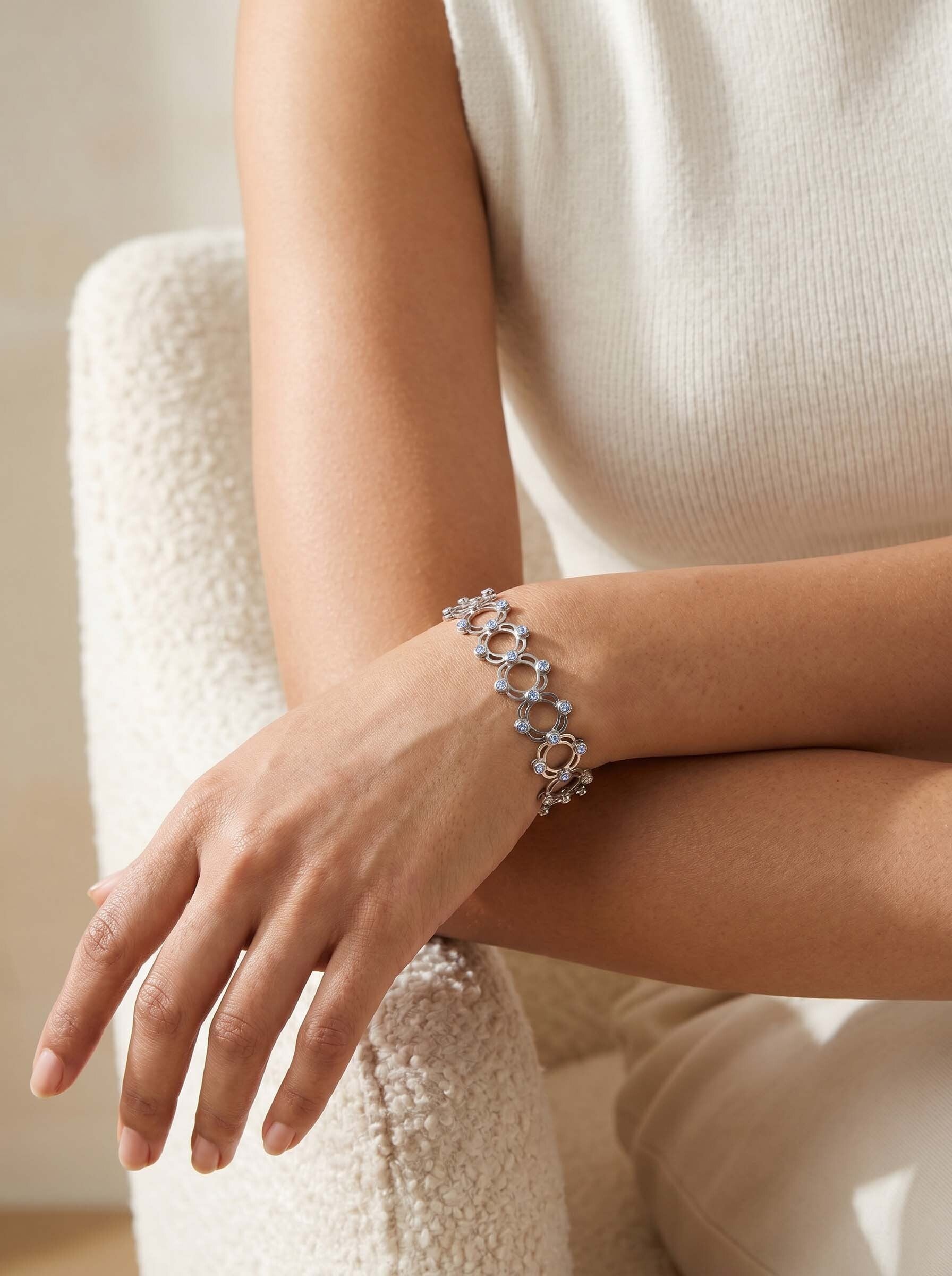 Silver Supple Bracelet with Aqua Blue Stones