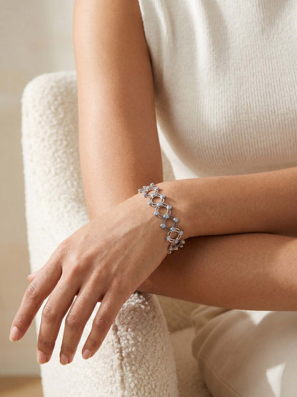 Silver Supple Bracelet with Aqua Blue Stones