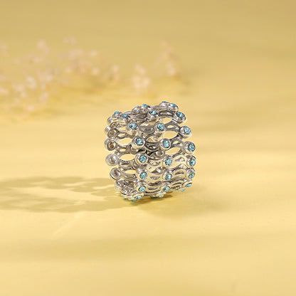 Silver Supple Bracelet with Aqua Blue Stones