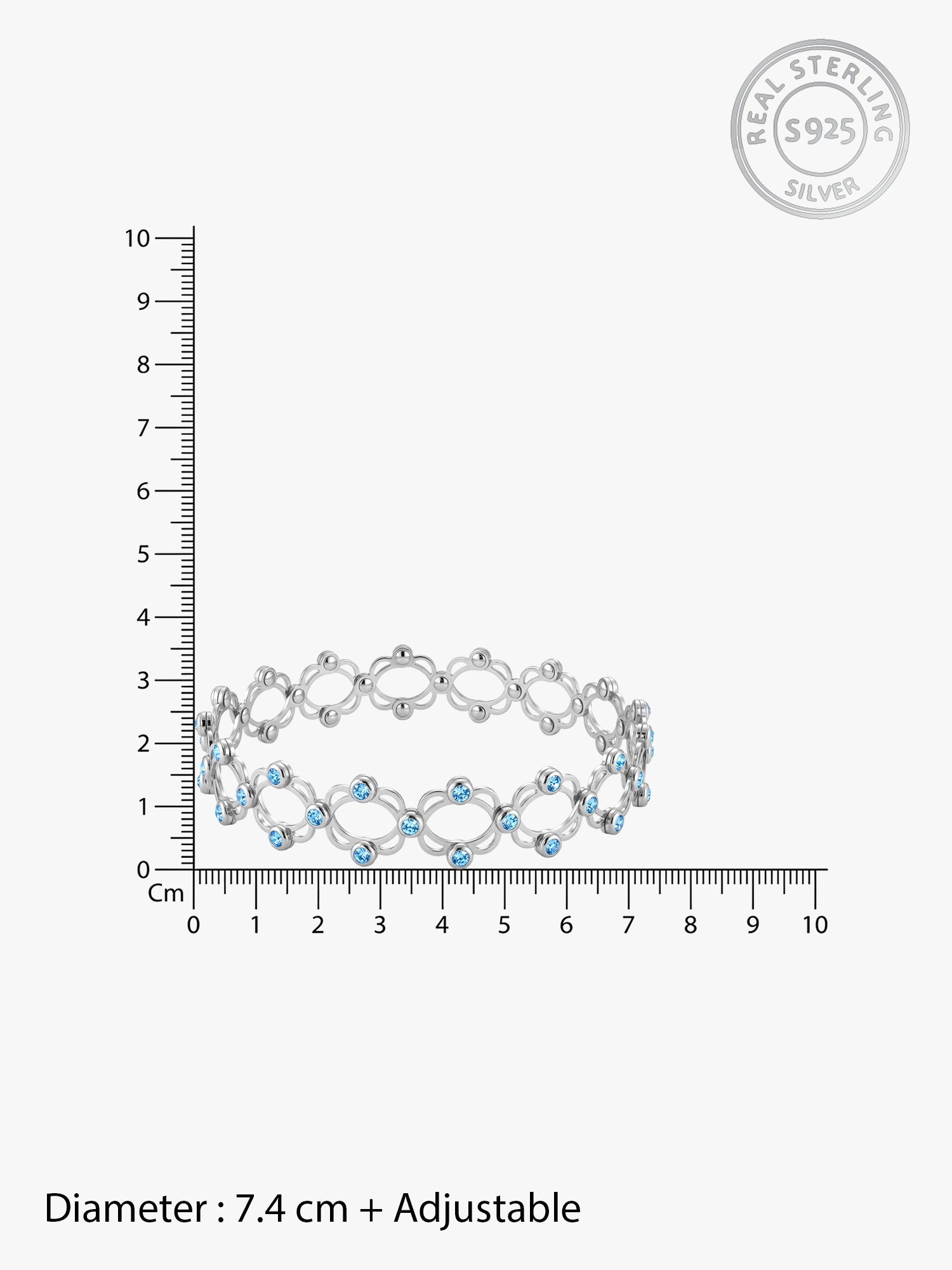 Silver Supple Bracelet with Aqua Blue Stones