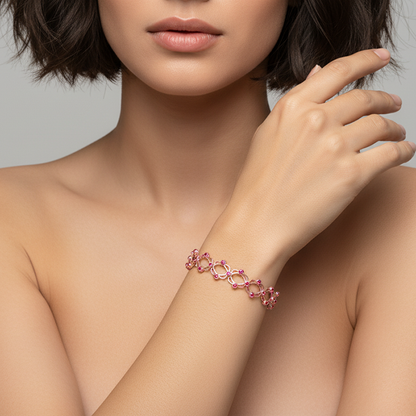 Rose Gold Supple Bracelet with Royal Pink Stones