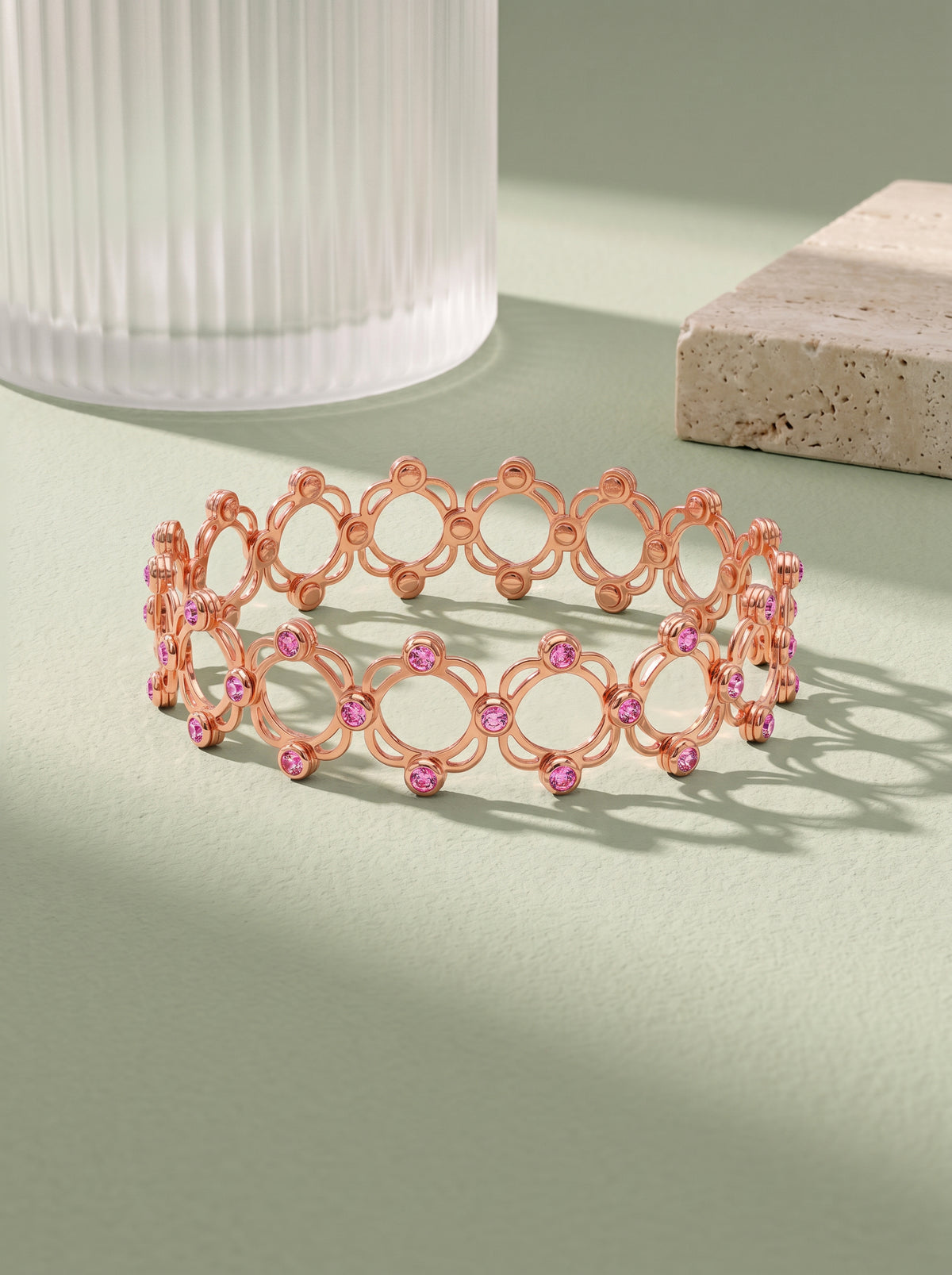 Rose Gold Supple Bracelet with Royal Pink Stones