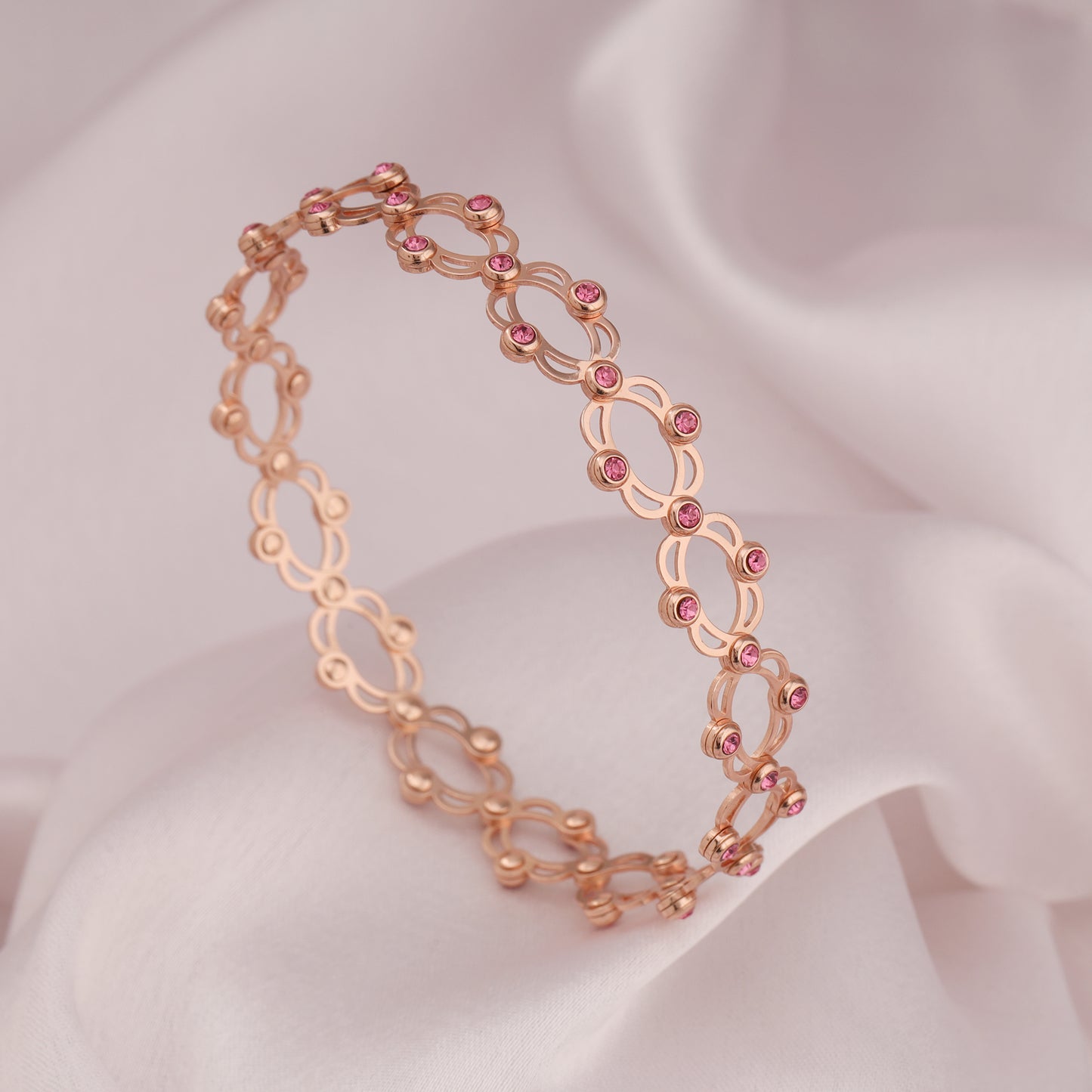 Rose Gold Supple Bracelet with Royal Pink Stones