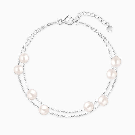 Silver String of Pearls Layered Bracelet