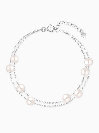 Silver String of Pearls Layered Bracelet