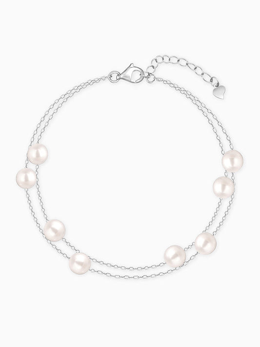 Silver String of Pearls Layered Bracelet