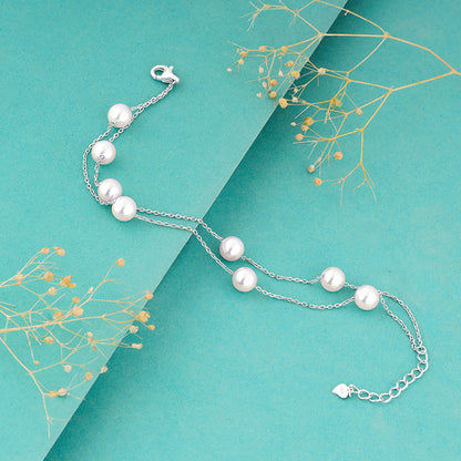 Silver String of Pearls Layered Bracelet