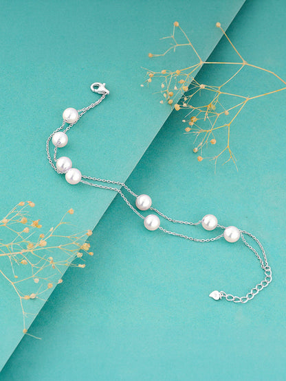 Silver String of Pearls Layered Bracelet