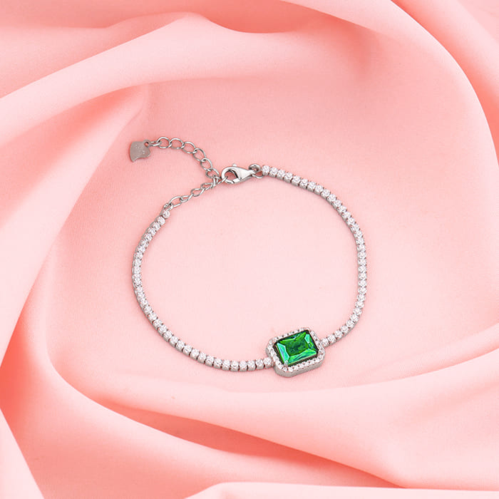 Silver Opulence of Green Tennis Bracelet