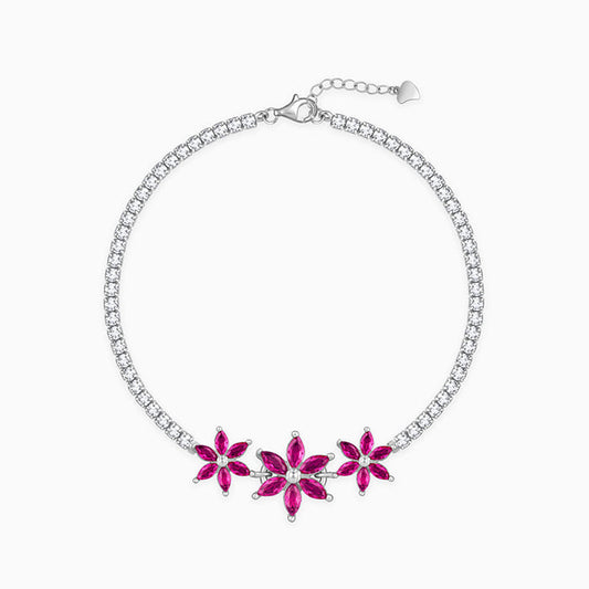 Silver Pink Floral Tennis Bracelet
