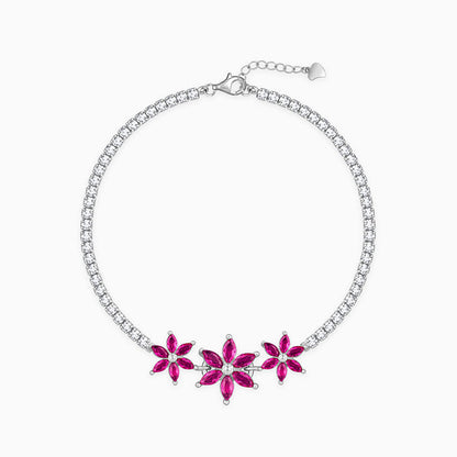 Silver Pink Floral Tennis Bracelet