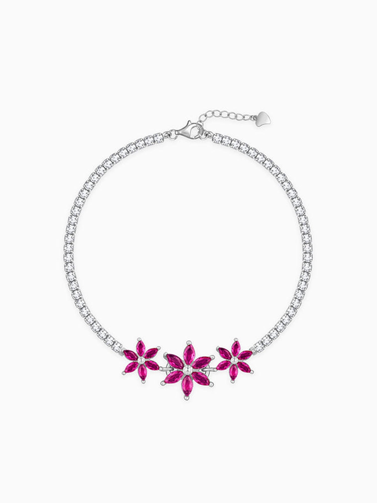 Silver Pink Floral Tennis Bracelet