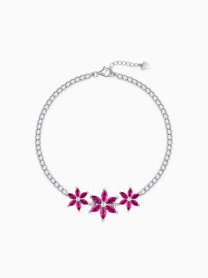 Silver Pink Floral Tennis Bracelet