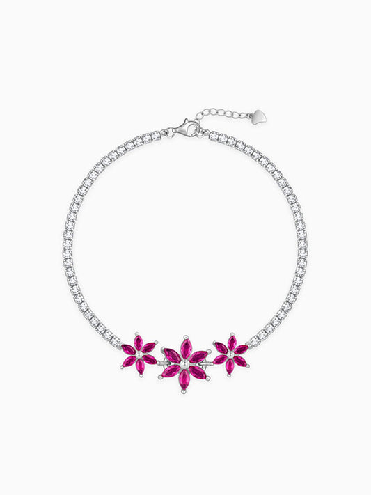 Silver Pink Floral Tennis Bracelet