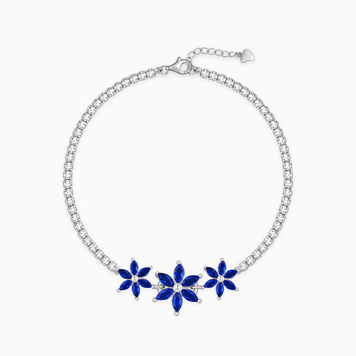 Silver Blue Floral Tennis Bracelet