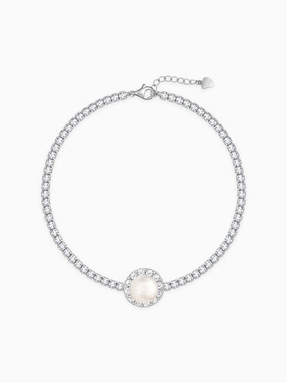 Silver Circle of Pearl Tennis Bracelet