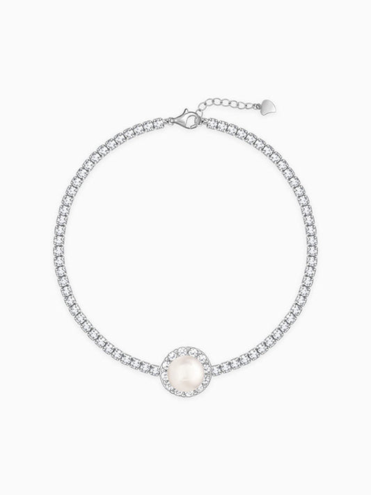 Silver Circle of Pearl Tennis Bracelet