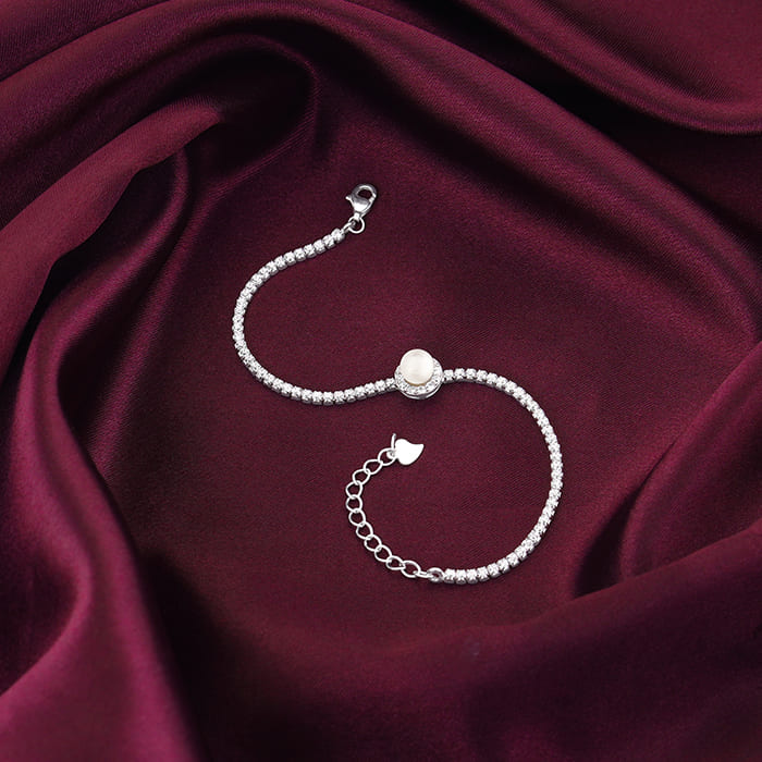 Silver Circle of Pearl Tennis Bracelet