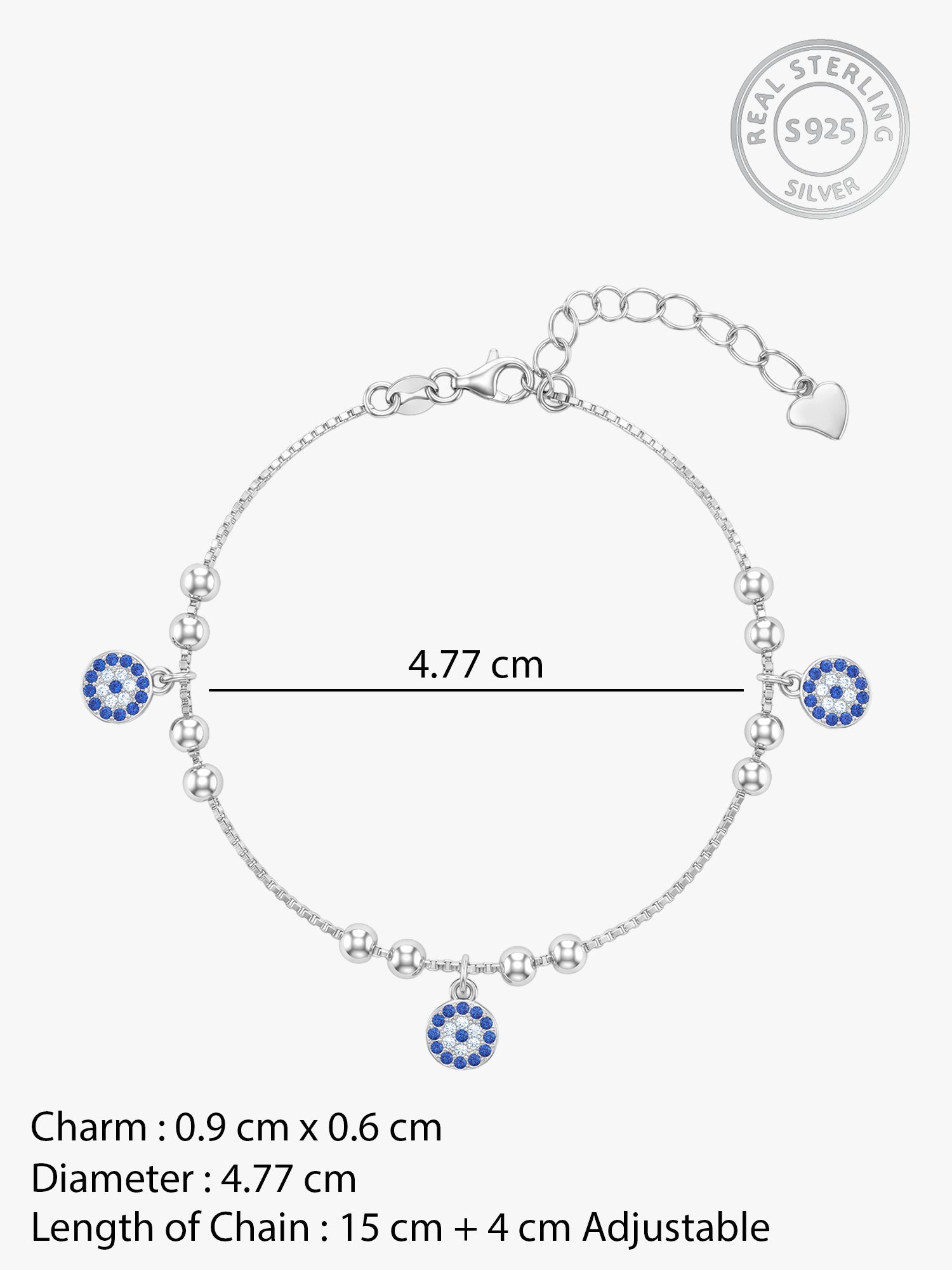 Silver Evil Eye Charm Bracelet
