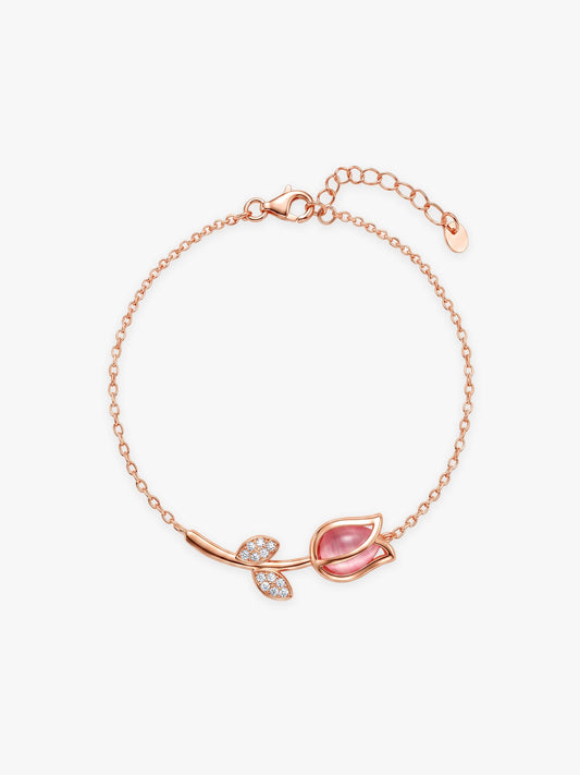 Rose Gold Pink Quartz Flower Bracelet