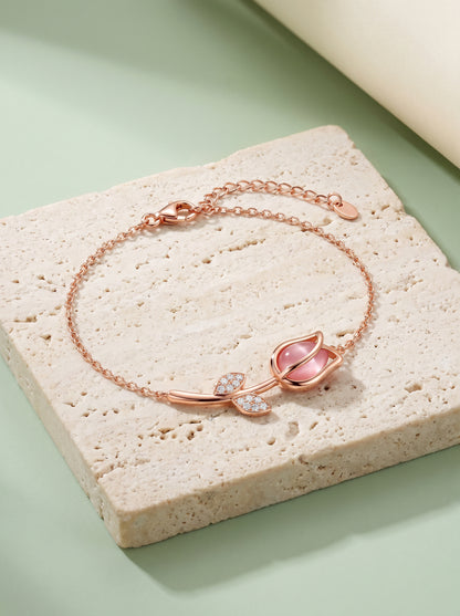 Rose Gold Pink Quartz Flower Bracelet